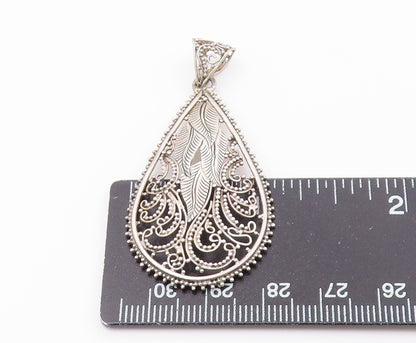925 Silver  Vintage Beaded Leaf Vine Swirl Pear Shape Dome Pendant  PT20481
