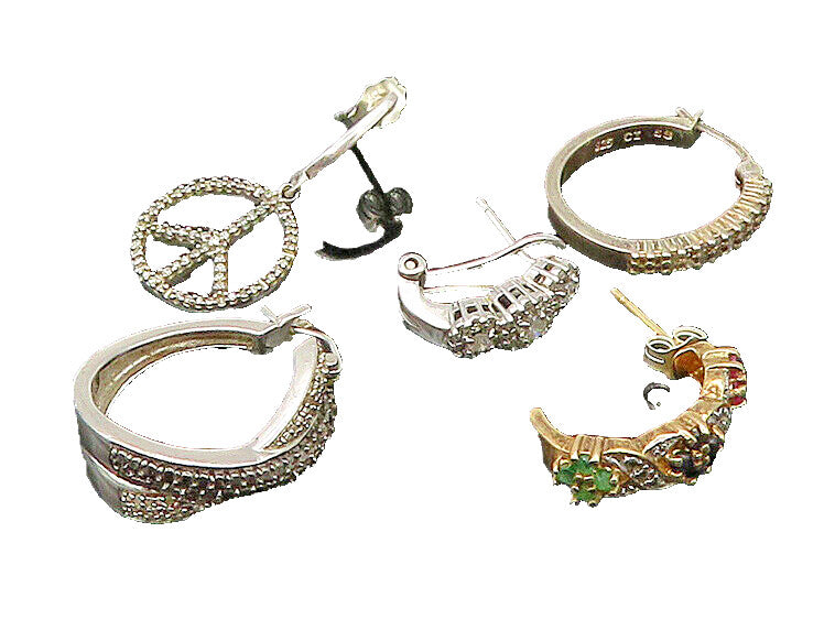 925 Sterling Silver  Vintage Genuine Diamonds Lot Single Earrings  EG11374