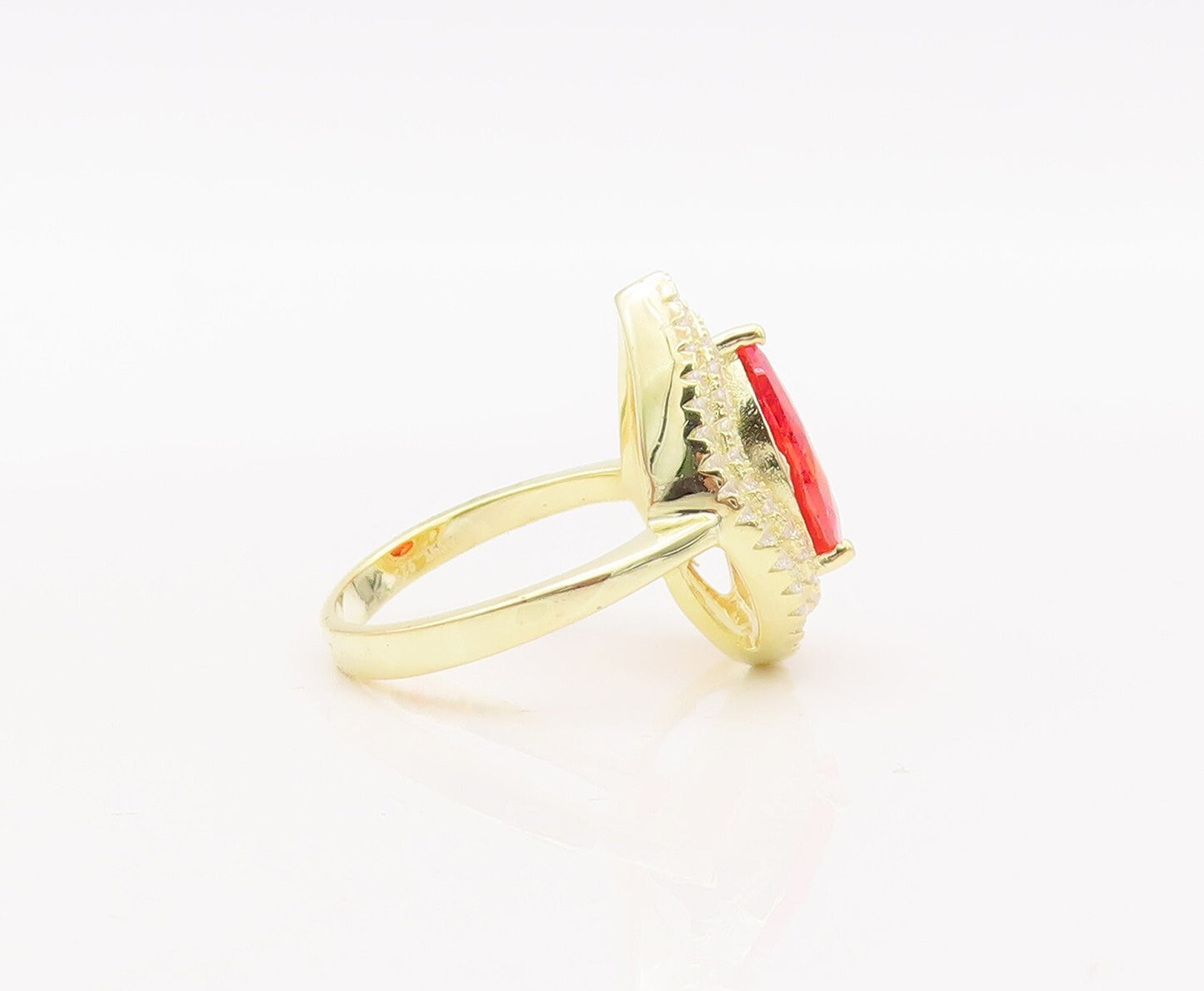 925 Sterling Silver Vintage Ring Gold Plated Red & White CZ Sz 7 RG29329