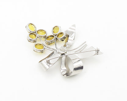 925 Sterling Silver  Vintage Citrine & Topaz Flower Bunch Brooch Pin  BP7483