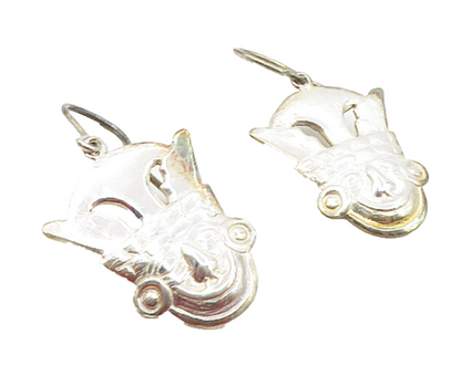 925 Sterling Silver  Vintage Shiny Traditional Face Dangle Earrings  EG4706