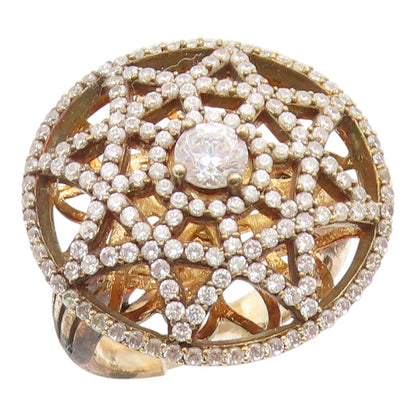 925 Sterling Silver Vintage Ring Gold Plated Floral Circle Band  Sz 7.5  RG35226