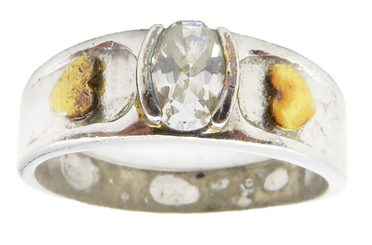 925 Sterling Silver  Topaz Two Tone Love Hearts Shiny Band Ring Sz 7  RG12327