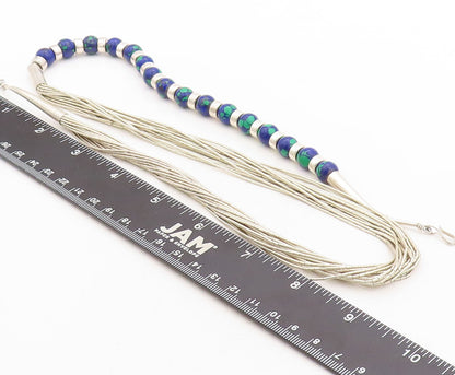 925 Sterling Silver Vintage Necklace NAVAJO Azurite & Liquid Chain  NE4367