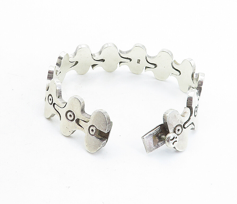 925 Sterling Silver  Vintage Shiny Etched Detail Hinge Chain Bracelet  BT1852