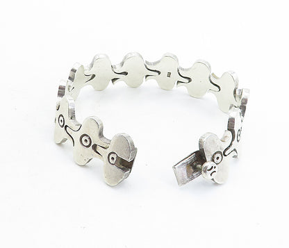 925 Sterling Silver  Vintage Shiny Etched Detail Hinge Chain Bracelet  BT1852