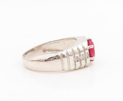 925 Sterling Silver Vintage Ring Ruby & CZ Statement Band  Sz 10.5  RG34892
