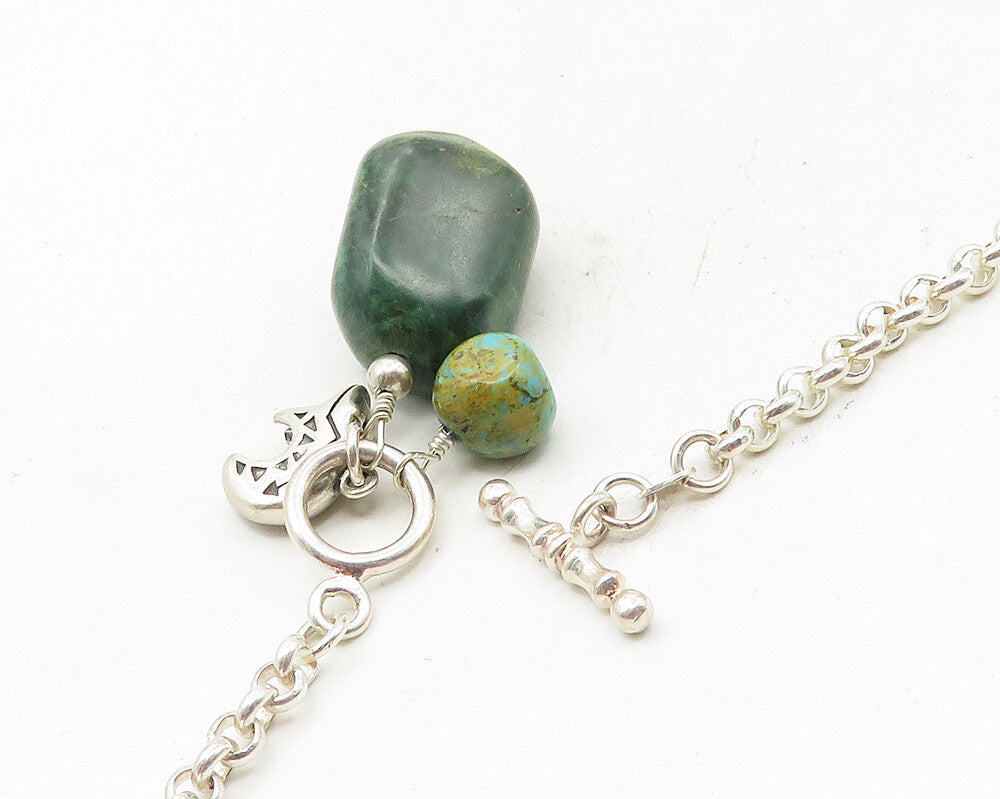 SHUBE 925 Sterling Silver  Vintage Jasper & Turquoise Chain Necklace  NE1978
