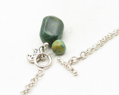 SHUBE 925 Sterling Silver  Vintage Jasper & Turquoise Chain Necklace  NE1978