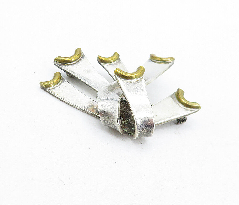 MEXICO 925 Sterling Silver  Vintage Two Tone Ribbons Motif Brooch Pin  BP2026