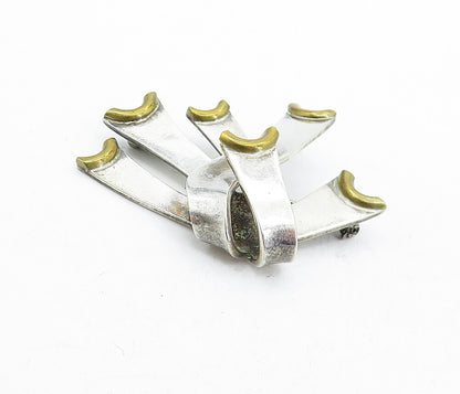 MEXICO 925 Sterling Silver  Vintage Two Tone Ribbons Motif Brooch Pin  BP2026