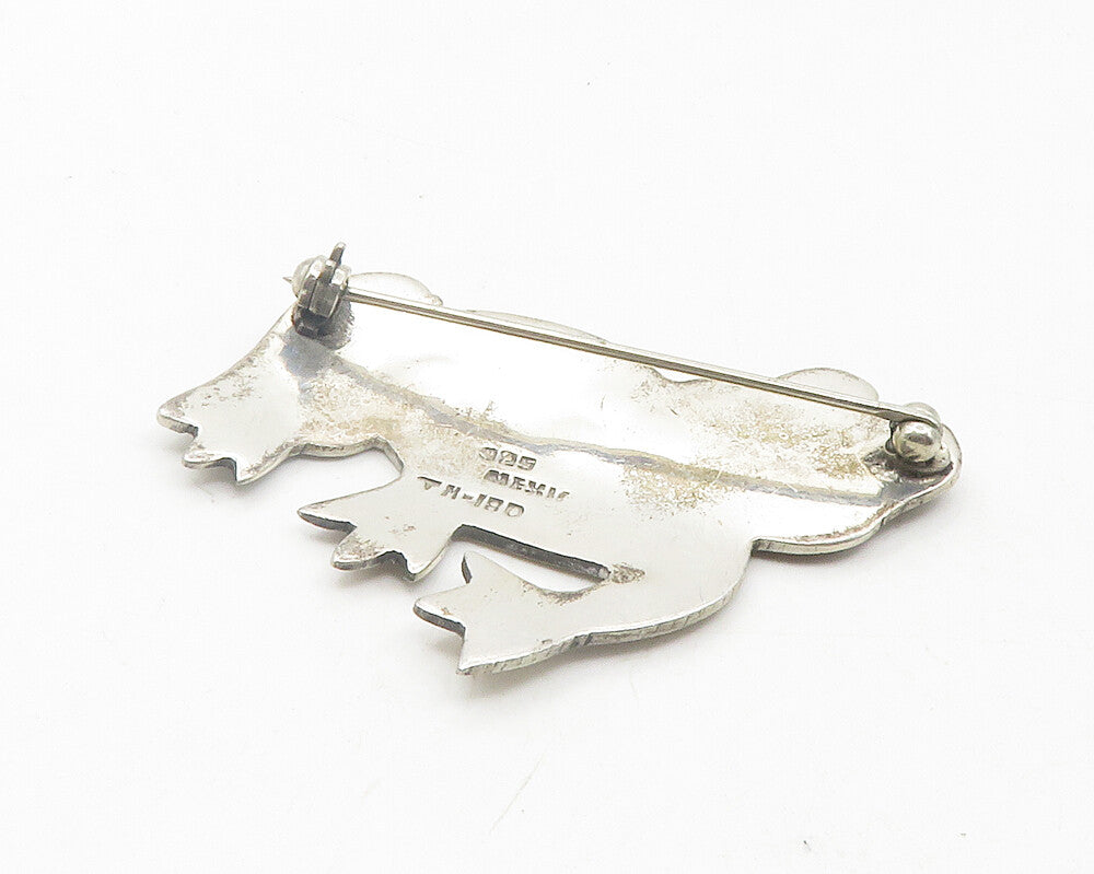 MEXICO 925 Sterling Silver  Vintage Black Onyx Spotted Toad Brooch Pin  BP4434