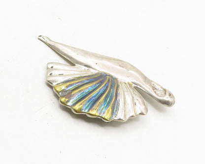 MEXICO 925 Sterling Silver  Vintage Shiny Fluted Wing Bird Brooch Pin  BP3995