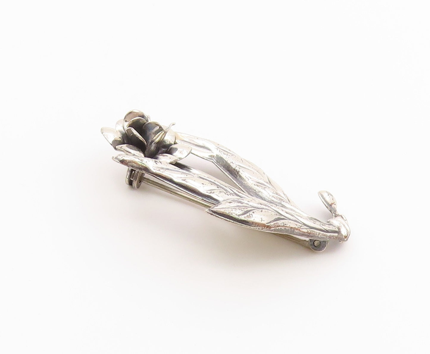 925 Sterling Silver  Vintage Rising Single Flower Brooch Pin  BP10056