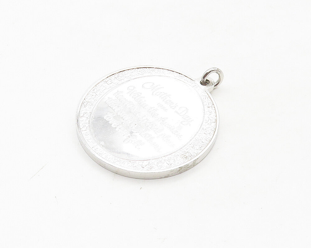 925 Sterling Silver  Vintage Shiny Mother's Day 1974 Medallion Pendant PT13741