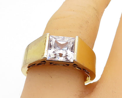 925 Sterling Silver  Cubic Zirconia Gold Plated Square Band Ring Sz 9  RG5068
