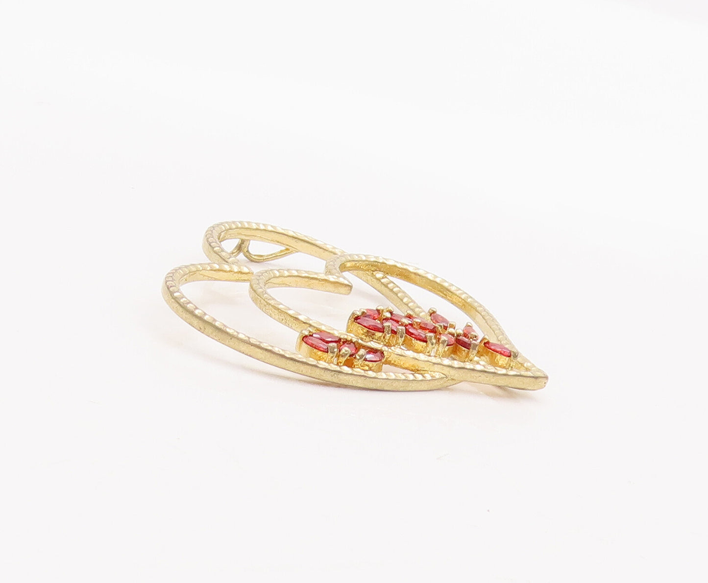 925 Sterling Silver Vintage Pendant Gold Plated Red CZ Cutout 2 Hearts   PT23092