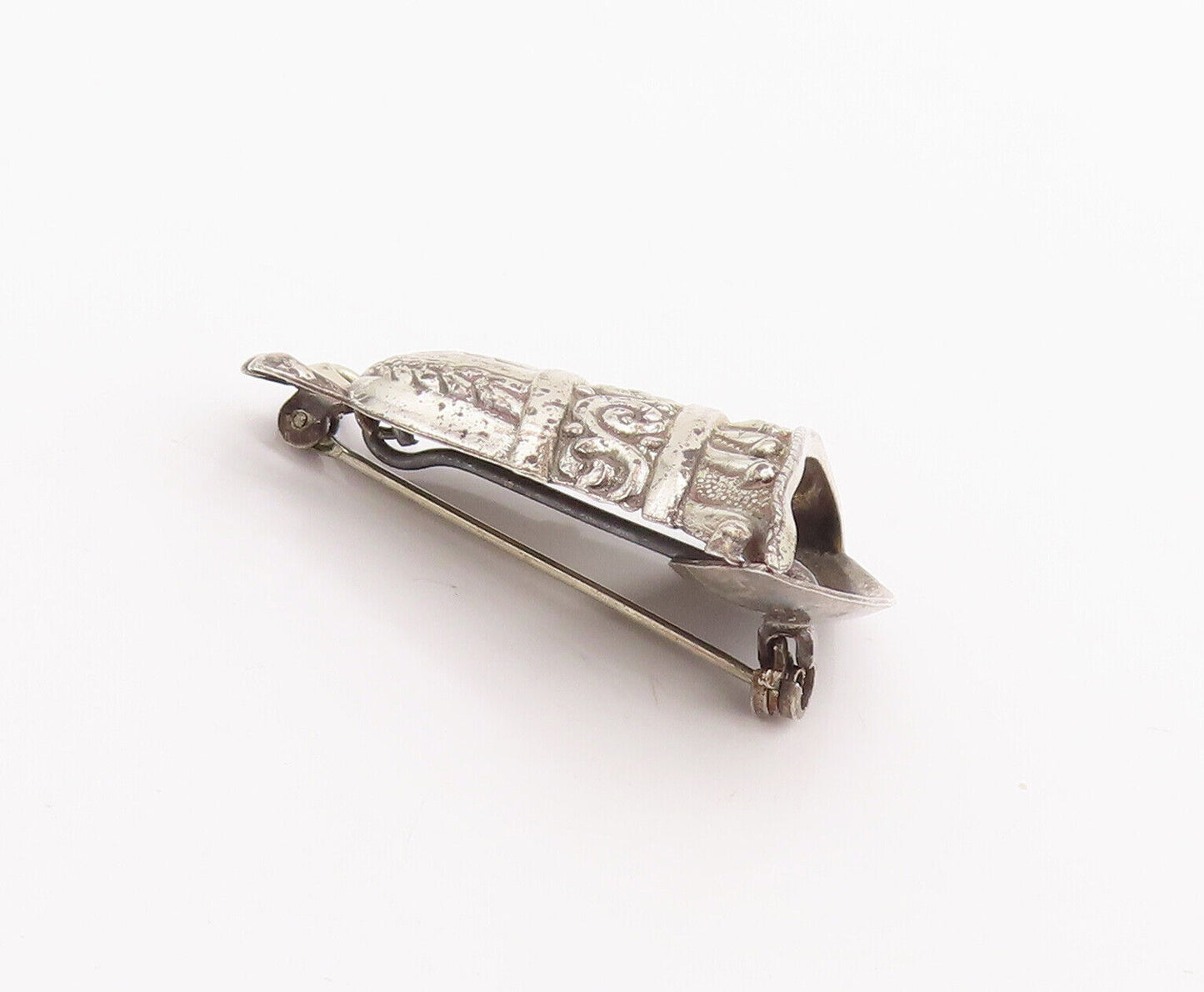 925 Sterling Silver Vintage Brooch Pin LANG Floral Swirly Carved Bell  BP10916