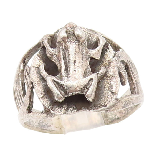 925 Sterling Silver Vintage Ring 3D Leaping Frog Statement Band  Sz 8.5  RG34413
