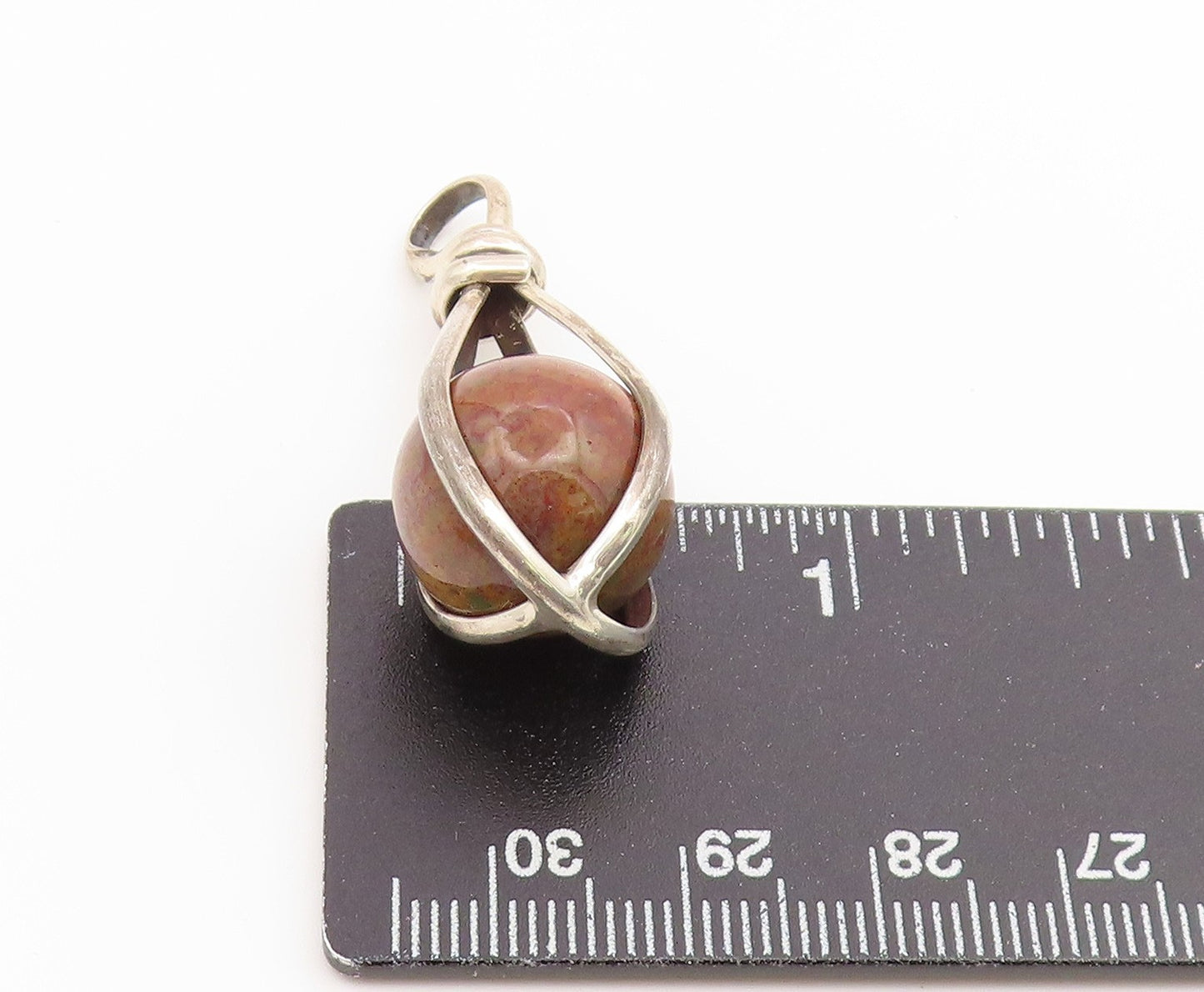 925 Sterling Silver Vintage Pendant Modernist Jasper Orb Teardrop Cage  PT26631