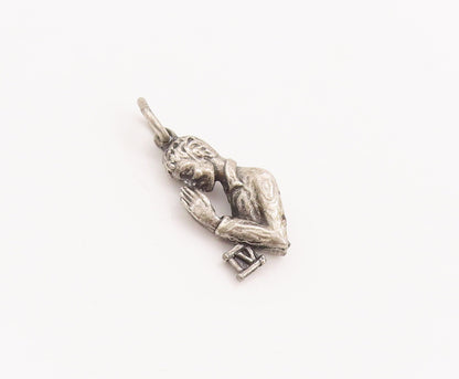 925 Sterling Silver Vintage Pendant Solid 3D Carved Roman Praying Man  PT22665