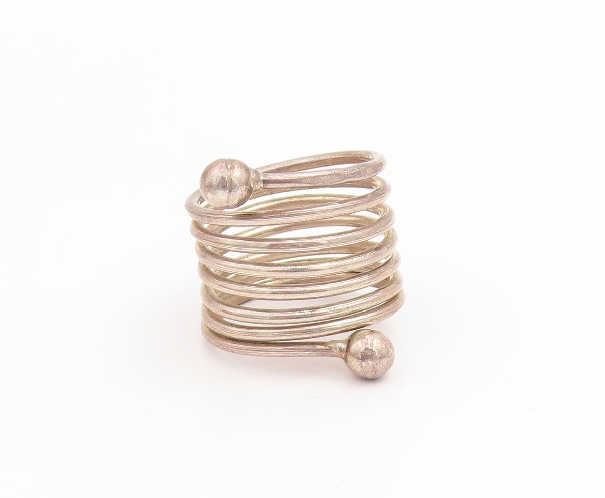 925 Sterling Silver Vintage Ring Coiled Wire With Ball Ends Band  Sz 9  RG33908
