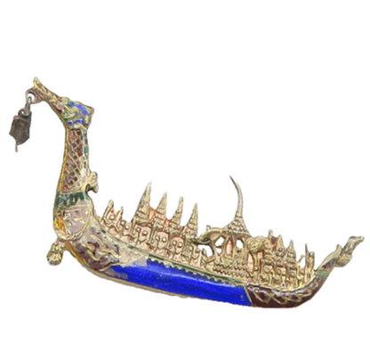 925 Sterling Silver  Vintage Enamel Detail Dragon Boat Brooch Pin  BP6823