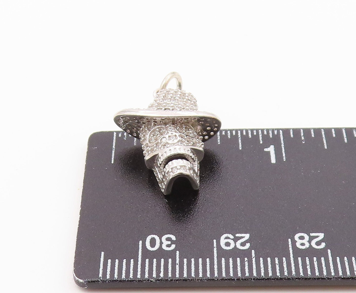 925 Sterling Silver  Vintage Skull Head With Hat Topaz Pendant  PT20233