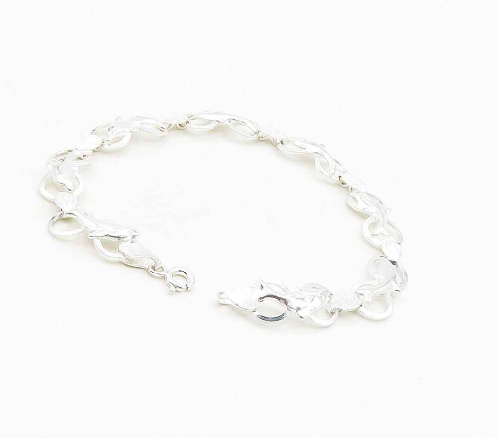 925 Sterling Silver  Shiny Leaping Dolphin Animal Motif Chain Bracelet  BT6184