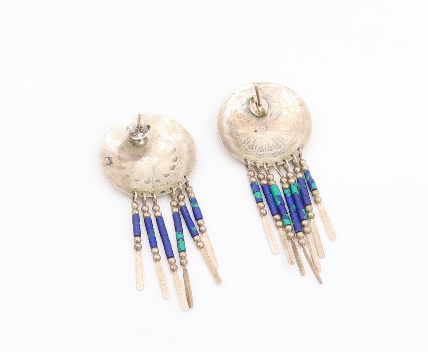 925 Sterling Silver Vintage Earrings SOUTHWESTERN Beaded Concho Dangles EG13732
