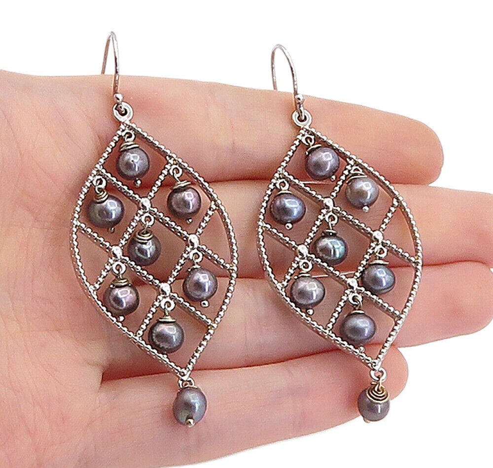 925 Sterling Silver  Dangling Freshwater Blue Pearl Twist Drop Earrings EG2683