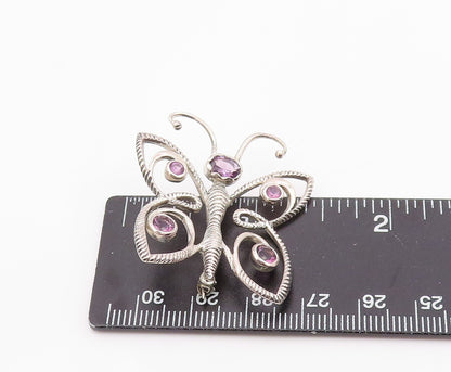 925 Sterling Silver Vintage Brooch Pin Amethyst Elegant Butterfly Charm  BP12438