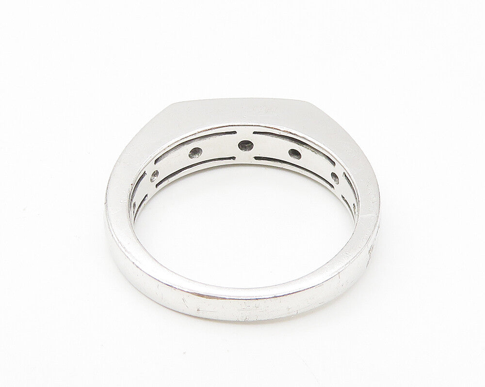 925 Sterling Silver  Sparkling Petite Topaz Square Band Ring Sz 10  RG10828