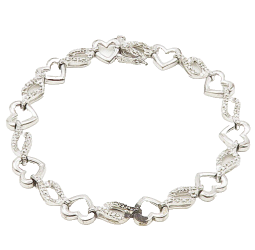 925 Sterling Silver  Genuine Diamonds Open Love Heart Chain Bracelet  BT6822
