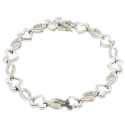 925 Sterling Silver  Genuine Diamonds Open Love Heart Chain Bracelet  BT6822