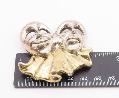 925 Sterling Silver  Vintage Two Tone Drama Theatre Masks Brooch Pin  BP5714