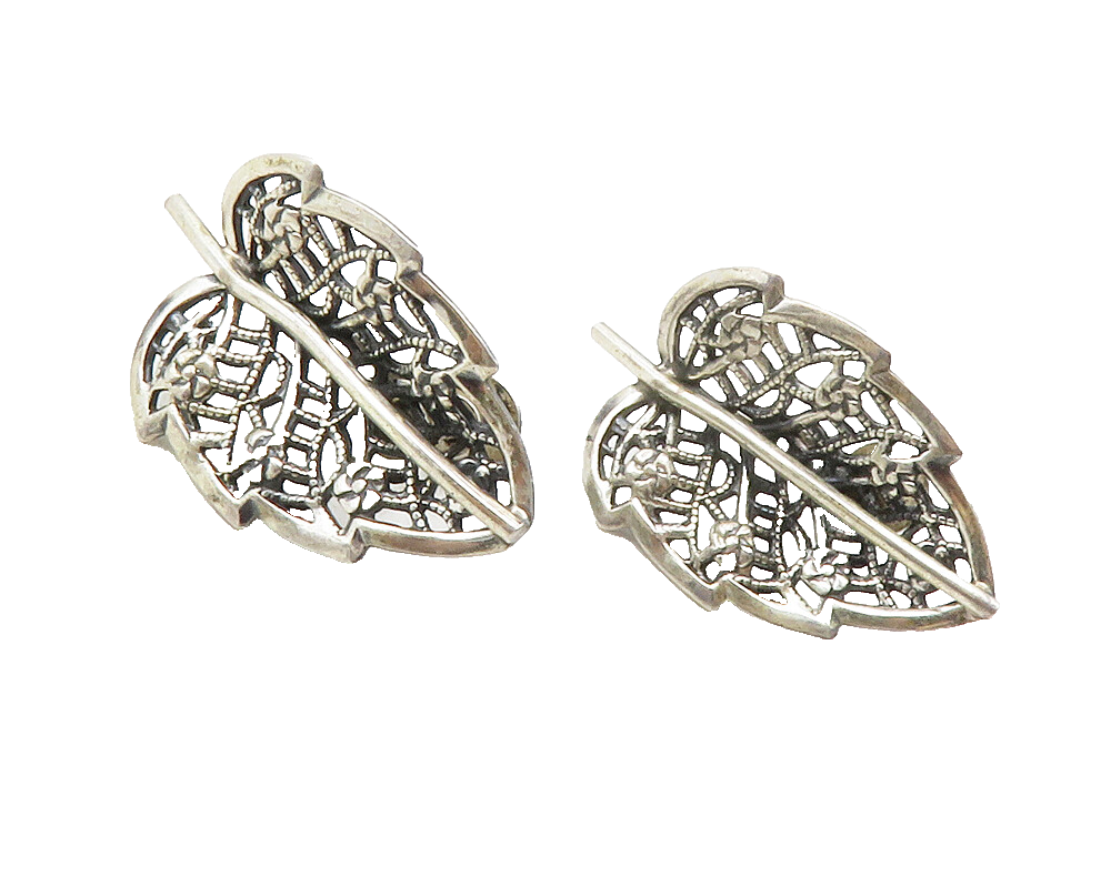 JEWEL ART 925 Silver  Vintage Floral Leaf Motif Non Pierce Earrings  EG6385