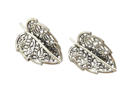JEWEL ART 925 Silver  Vintage Floral Leaf Motif Non Pierce Earrings  EG6385