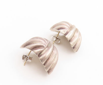14k Gold & 925 Sterling Silver Vintage Earrings BAYANIHAN Ribbed Dome  EG14026