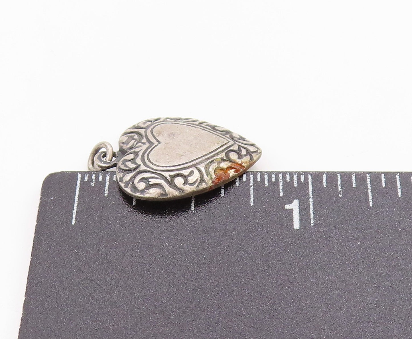 925 Sterling Silver Vintage Pendant Dark Tone Etched Love Heart Charm  PT24982