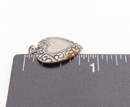 925 Sterling Silver Vintage Pendant Dark Tone Etched Love Heart Charm  PT24982
