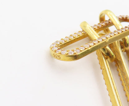 925 Sterling Silver Vintage Necklace Gold Plated CZ Paperclip Link Chain  NE4930