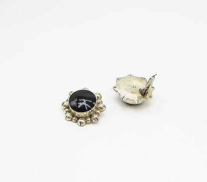 MEXICO 925 Sterling Silver  Vintage Black Onyx Clip On Earrings  EG1950