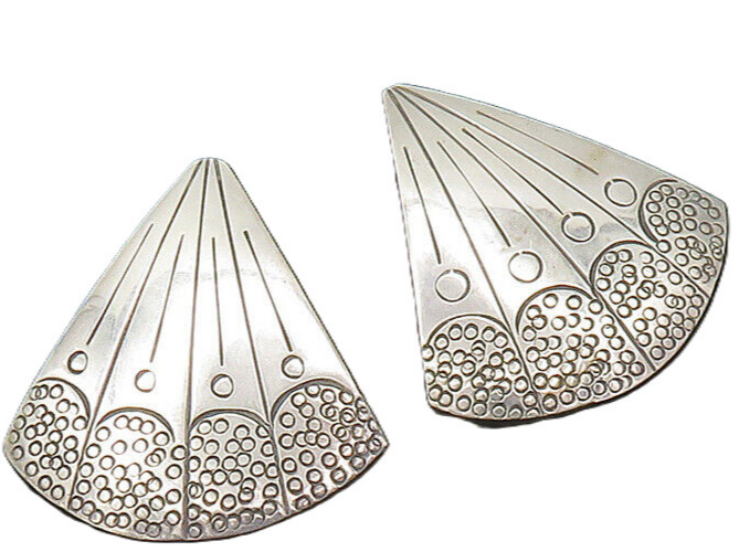 BENSON SAM ZUNI 925 Silver  Vintage Etched Detail Fan Drop Earrings  EG10028