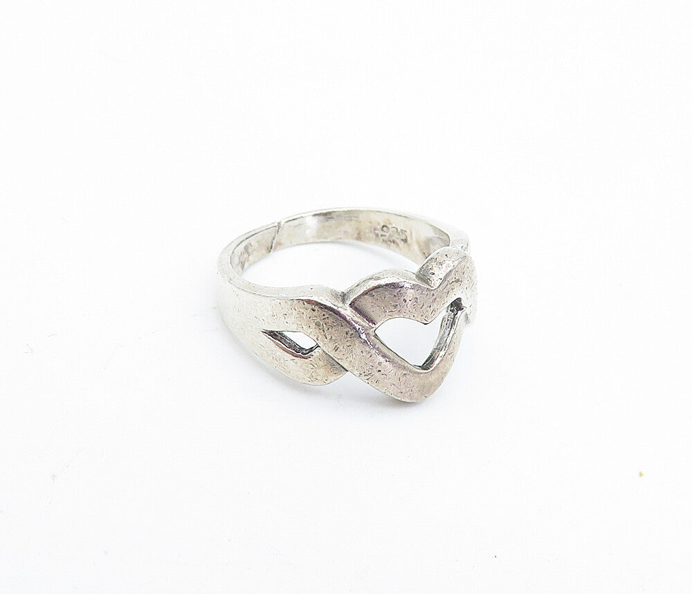 925 Sterling Silver  Vintage Open Infinity Love Heart Band Ring Sz 5.5  RG3821
