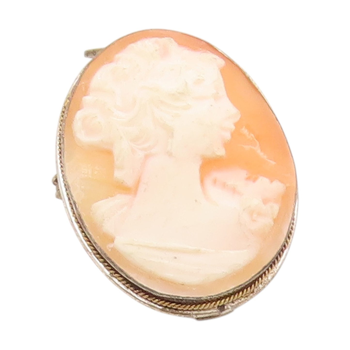 925 Sterling Silver Vintage Brooch Carved Lady Profile Cameo Charm Pin  BP11889