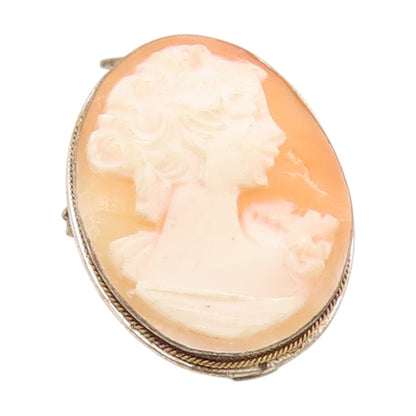 925 Sterling Silver Vintage Brooch Carved Lady Profile Cameo Charm Pin  BP11889