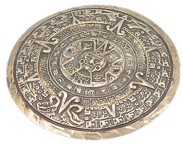 MEXICO 925 Sterling Silver Vintage Mayan Aztec Sun Calendar Brooch Pin BP9309