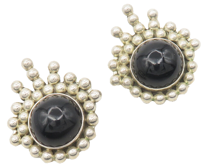 MEXICO 925 Sterling Silver  Vintage Black Onyx Non Pierce Earrings  EG9237