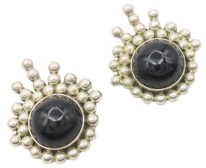 MEXICO 925 Sterling Silver  Vintage Black Onyx Non Pierce Earrings  EG9237